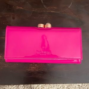 Ted Baker hot pink clutch purse with pearls and diamonds